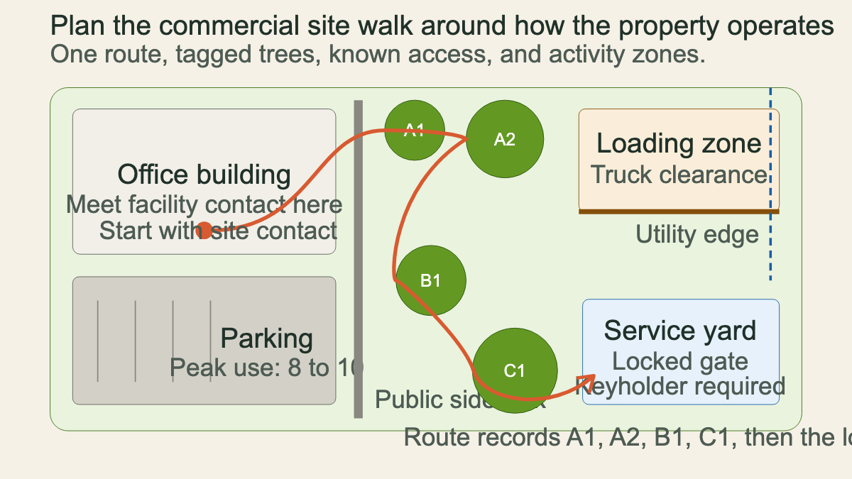 Commercial tree maintenance site walk map