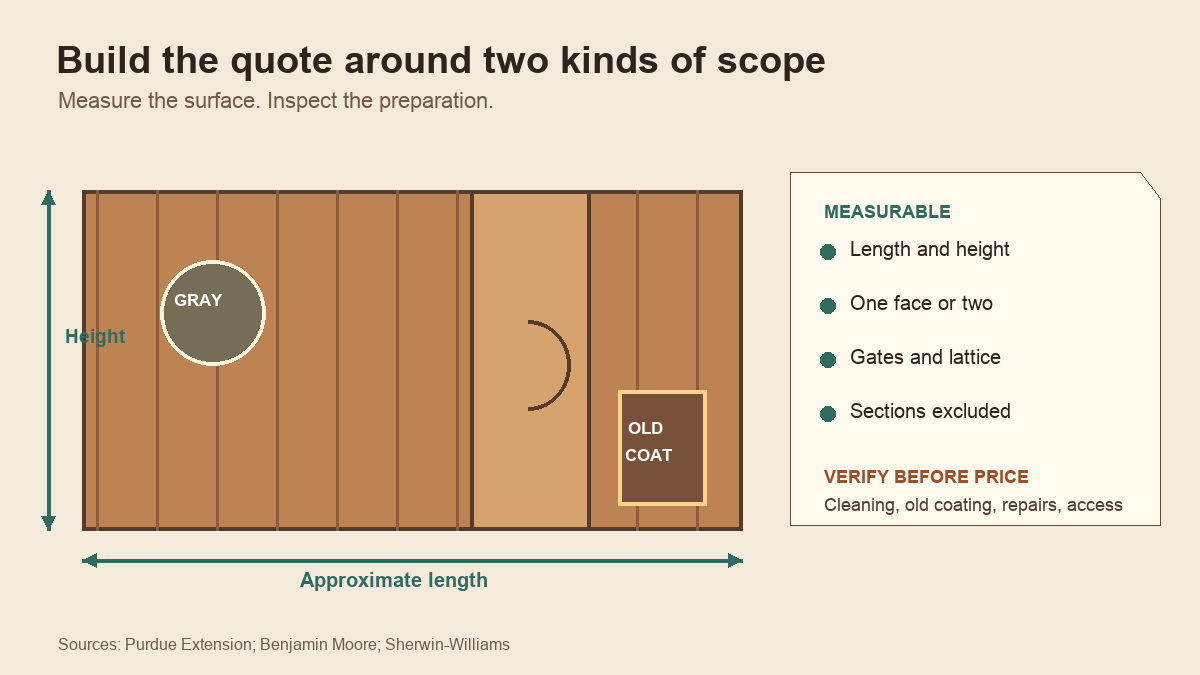 Fence elevation showing measurable coating area and condition details that require inspection