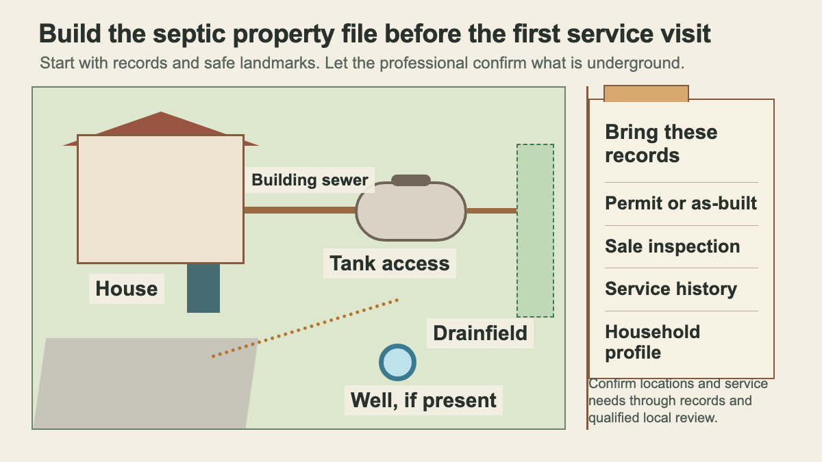 Property map showing the records and landmarks needed for a new septic owner